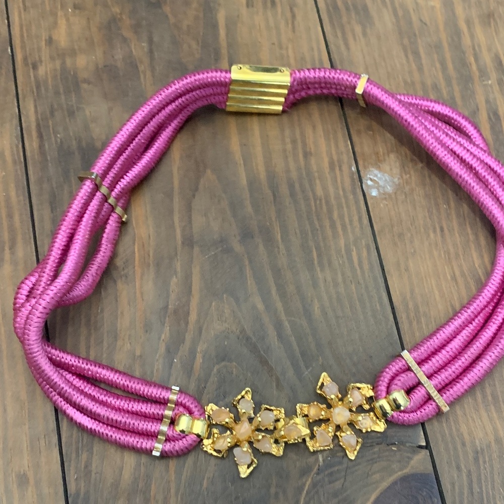 Pink Multi-Strand Rope Belt with Gold Floral Buckle by Franklab Paris #986